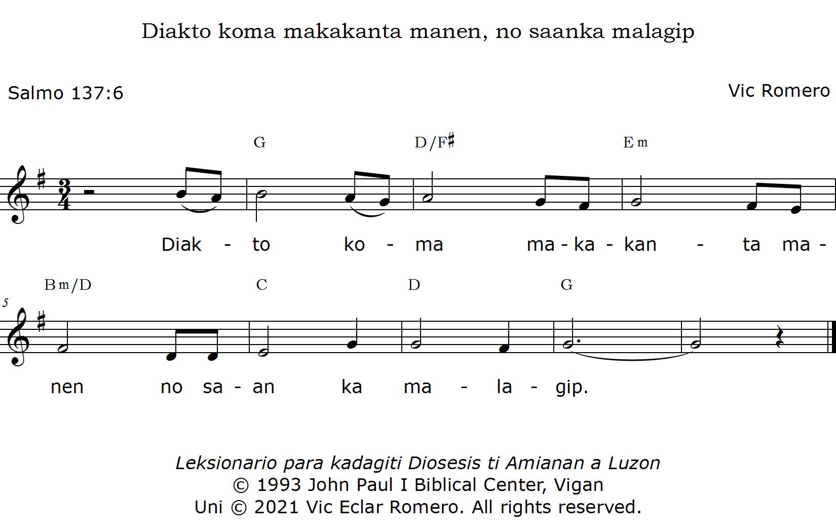 Diakto koma makakanta manen, no saanka malagip